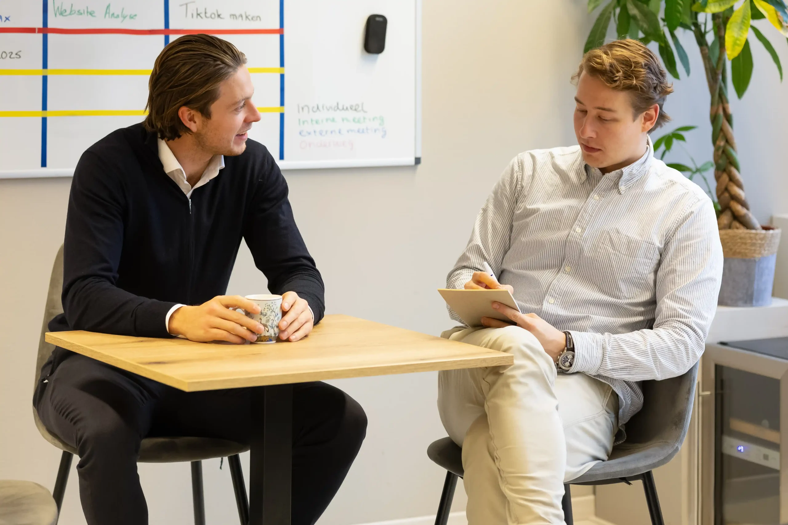 Interne teammeeting waarin strategie en resultaten worden besproken